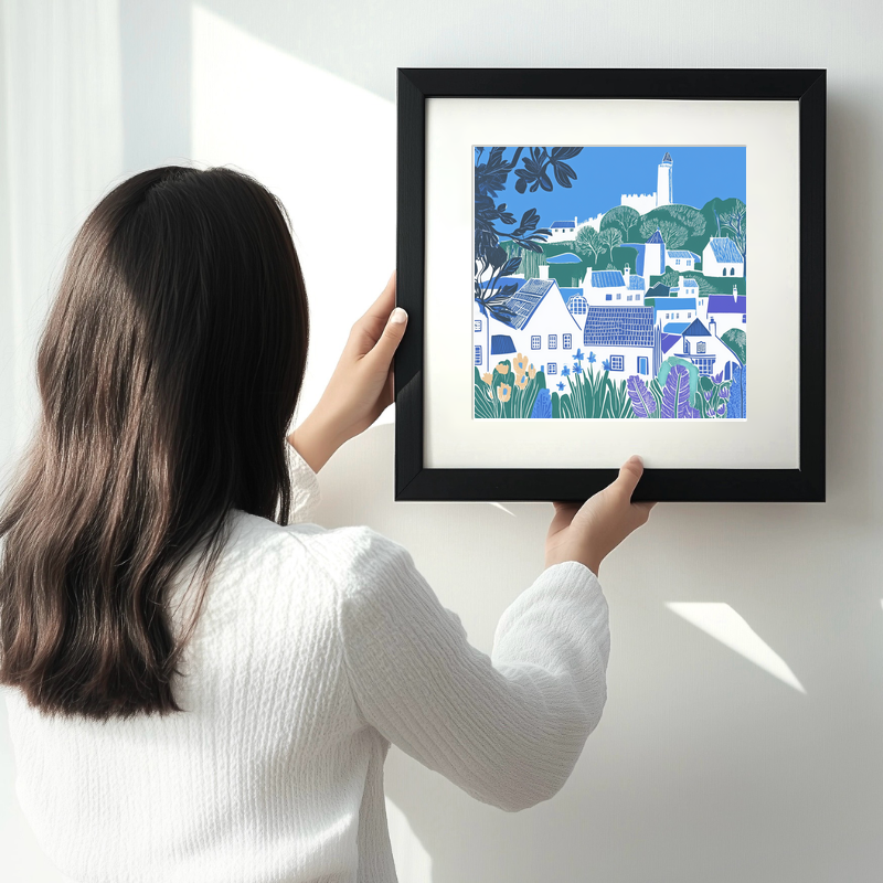 Portmeirion Village, Wales Linoprint-Style Art (864-2)