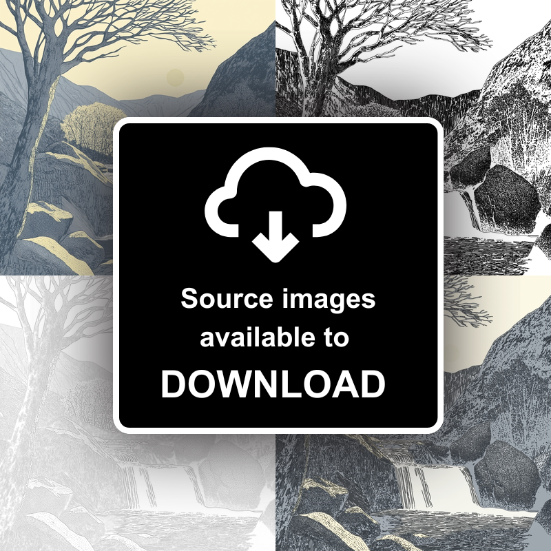 Skelwith Force cascade Linoprint-Style Art (2547-2)