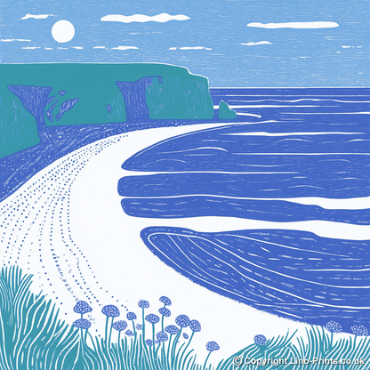 Barafundle Bay, Pembrokeshire Linoprint-Style Art (1077-2)
