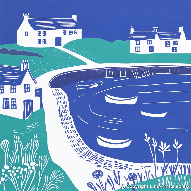 Crail Harbour, Fife Linoprint-Style Art (1085-2)
