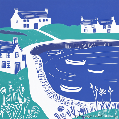 Crail Harbour, Fife Linoprint-Style Art (1085-2)