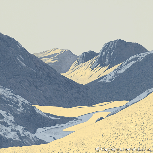Great Gable in the Lake District Linoprint-Style Art (2436-2)
