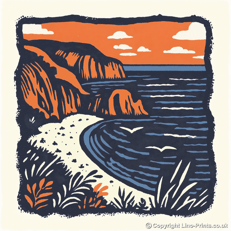 Durdle Door, Dorset Linoprint-Style Art (134-1)