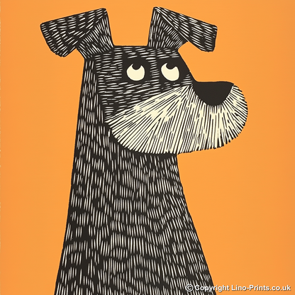 Miniature Schnauzer Linoprint-Style Art (1477-1)