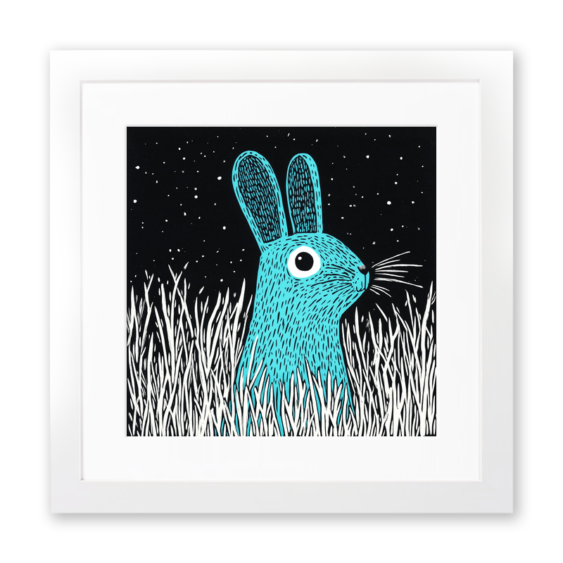 Hare in long grass Linoprint-Style Art (716-1)