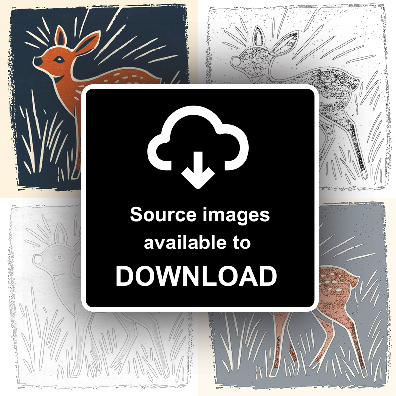 Cute Fawn (Baby Deer)   Linoprint-Style Art (55-1)