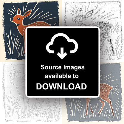Cute Fawn (Baby Deer)   Linoprint-Style Art (55-1)