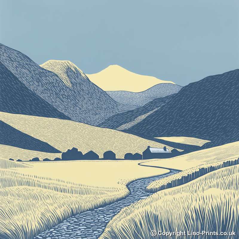 Great Gable in the Lake District Linoprint-Style Art (2436-1)
