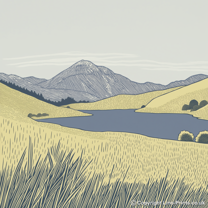 Pike of Blisco in the Lake District Linoprint-Style Art (2501-3)
