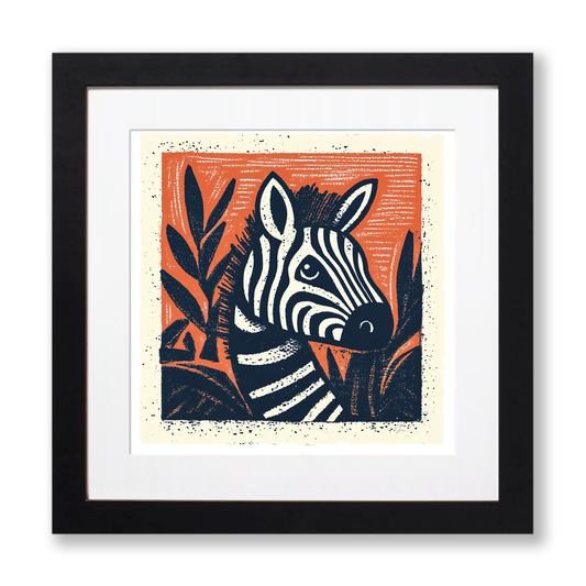 Cute Zebra Foal   Linoprint-Style Art (82-1)