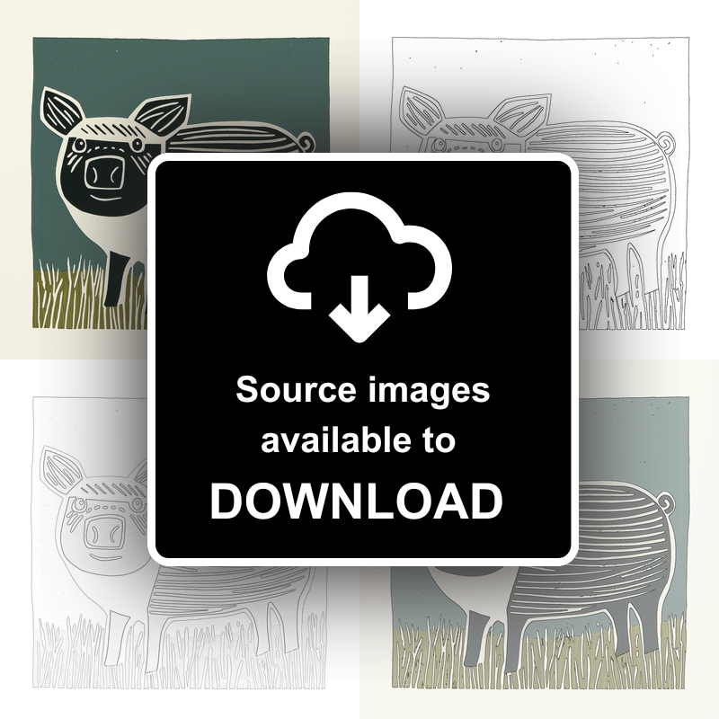 Cute Piglet Linoprint-Style Art (1219-1)
