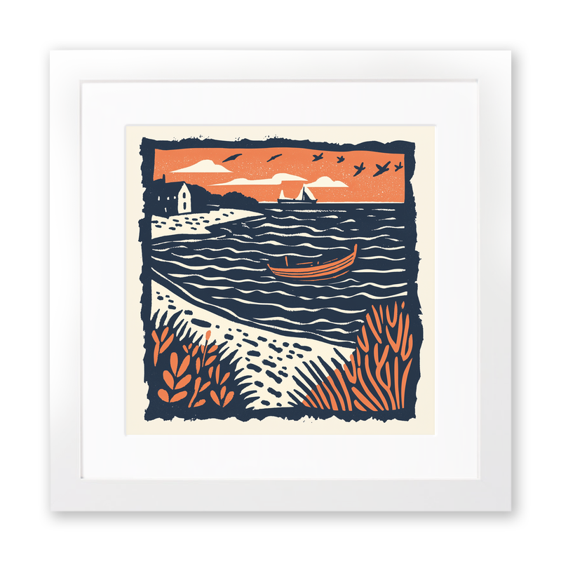 Aldeburgh Beach, Suffolk Linoprint-Style Art (120-1)