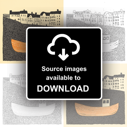 Mevagissey Harbour Linoprint-Style Art (513-1)