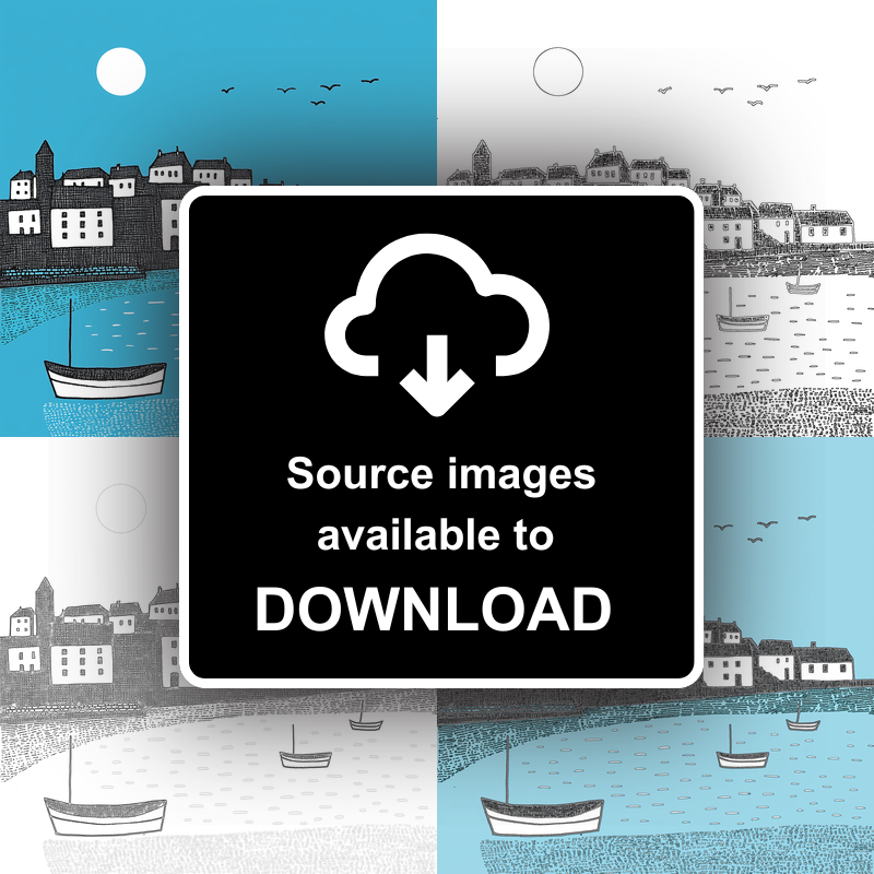 St Ives Harbour, Cornwall Linoprint-Style Art (819-1)