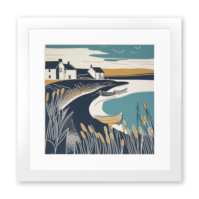 Burnham Overy Staithe creek Linoprint-Style Art (1866-1)
