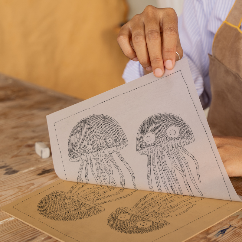 Jellyfish Linoprint-Style Art (754-1)