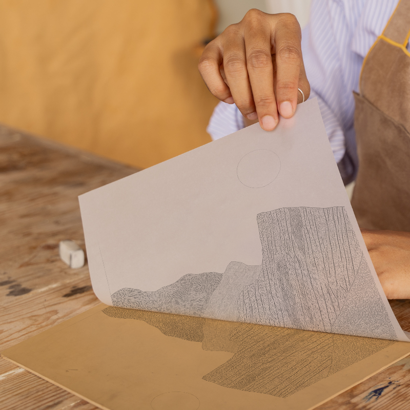Craggy outcrop silhouette Linoprint-Style Art (2396-1)
