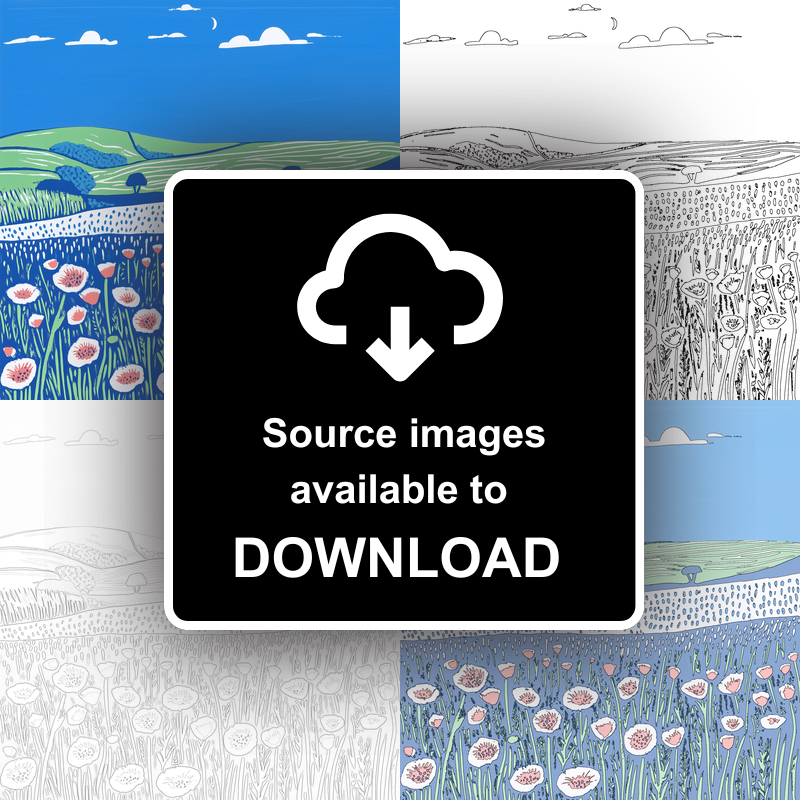 Field of poppies near Snettisham Linoprint-Style Art (1784-2)