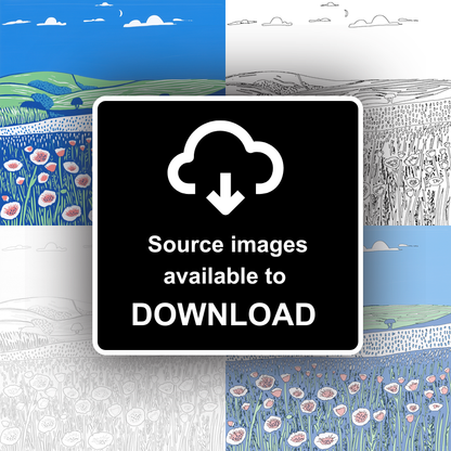 Field of poppies near Snettisham Linoprint-Style Art (1784-2)