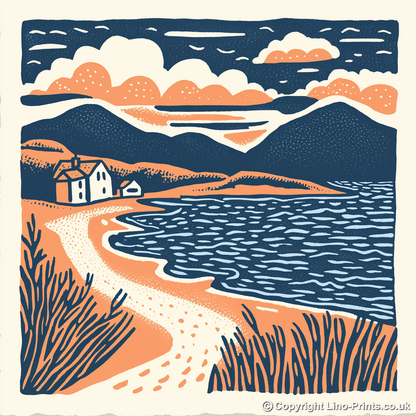 Luskentyre Beach, Isle of Harris Linoprint-Style Art (139-3)