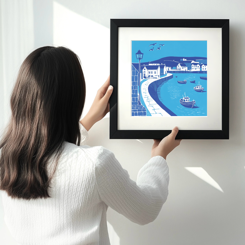 Whitby Harbour, North Yorkshire Linoprint-Style Art (1116-1)