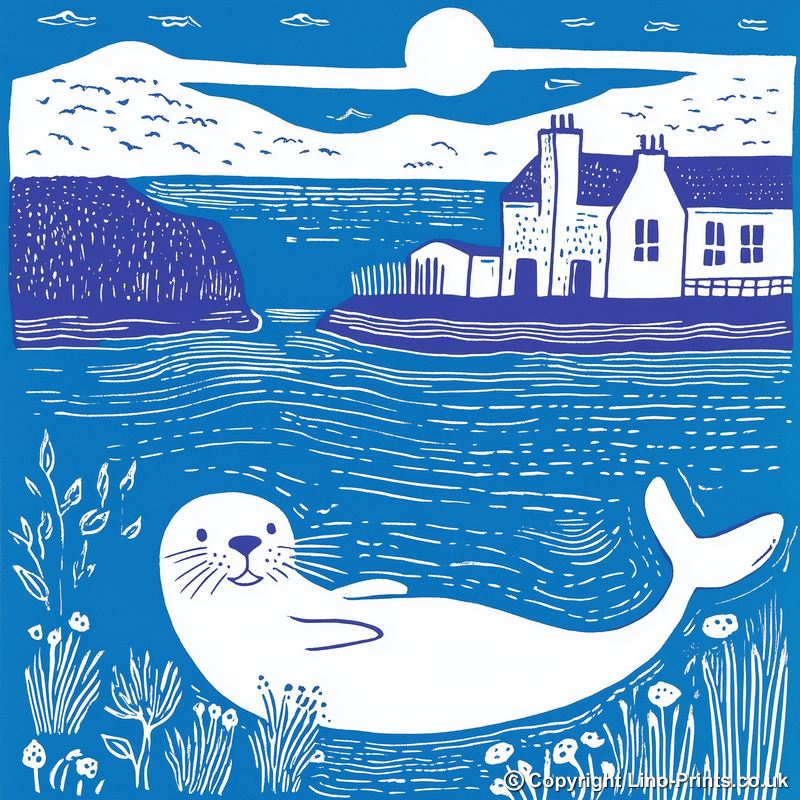 Sea otter Linoprint-Style Art (1060-1)