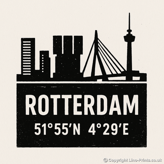 Place Coordinates Linoprint-Style Art (c253)