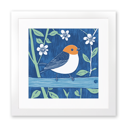 Cute Baby Robin Linoprint-Style Art (901-1)