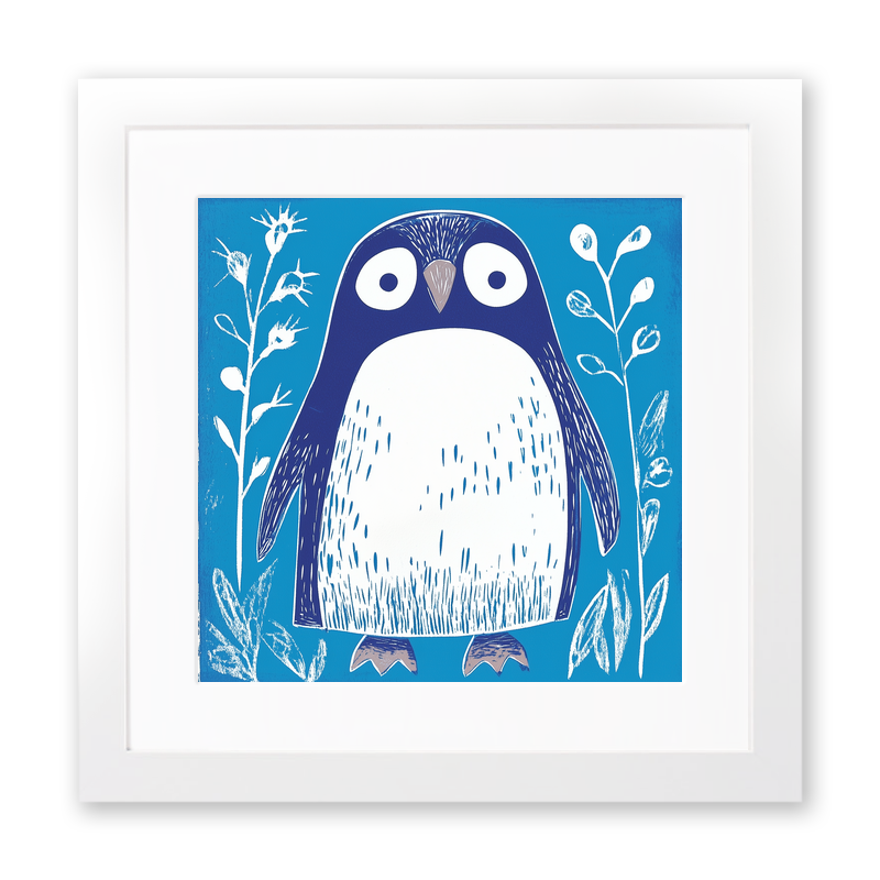 Cute Penguin Chick Linoprint-Style Art (927-2)
