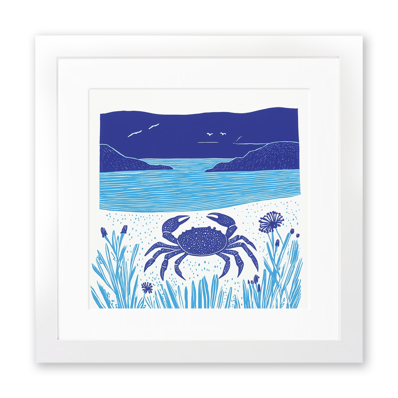 Crab on sand Linoprint-Style Art (1002-1)
