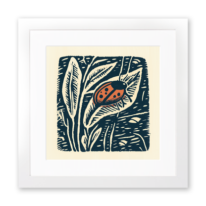 Ladybird on leaf Linoprint-Style Art (98-1)