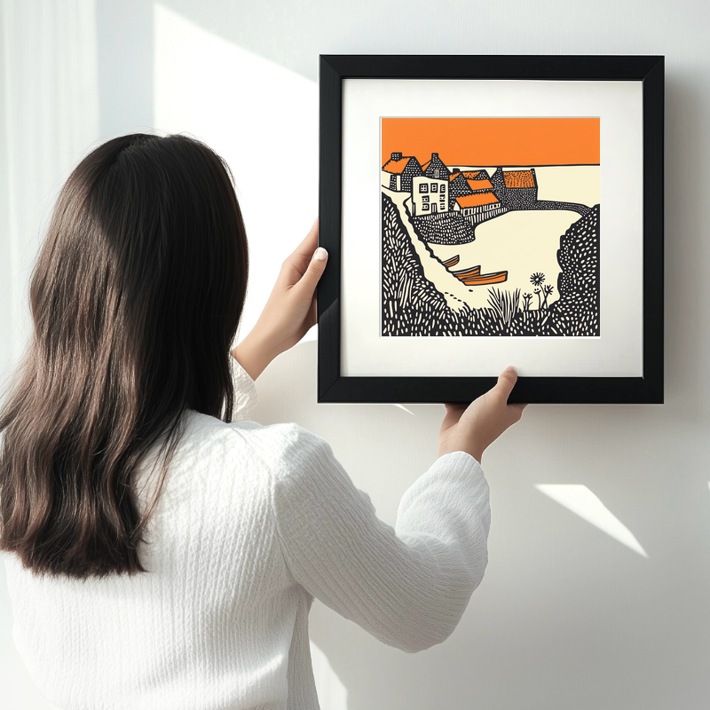 Crail Harbour, Fife Linoprint-Style Art (293-1)