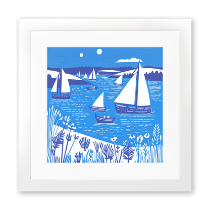 Flotilla of sails on Hickling Broad Linoprint-Style Art (1788-1)