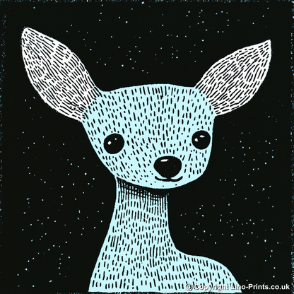 Cute Fawn (Baby Deer)   Linoprint-Style Art (620-2)