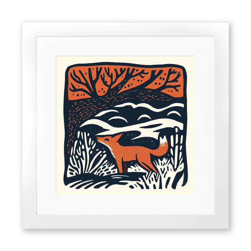 Fox in a woodland Linoprint-Style Art (91-1)