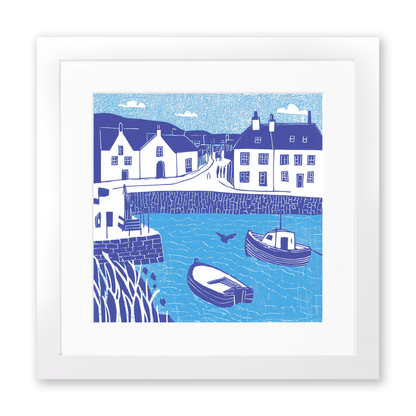 Crail Harbour, Fife Linoprint-Style Art (1085-1)
