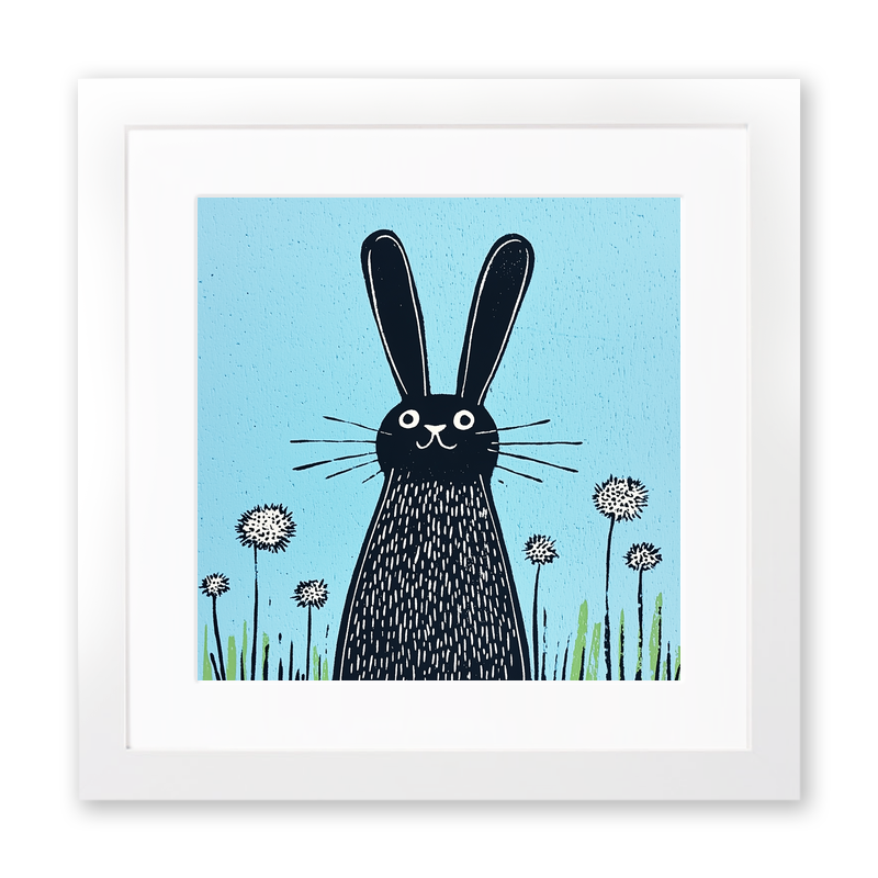 Cute Bunny Linoprint-Style Art (612-2)