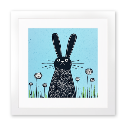 Cute Bunny Linoprint-Style Art (612-2)