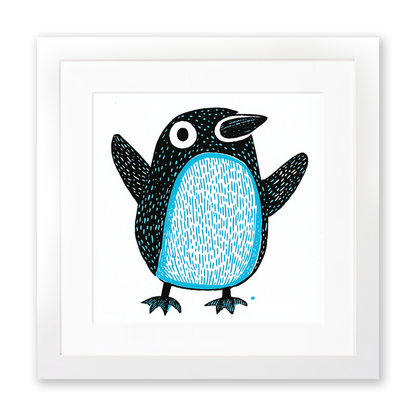 Cute Puffin/Puffling   Linoprint-Style Art (638-1)