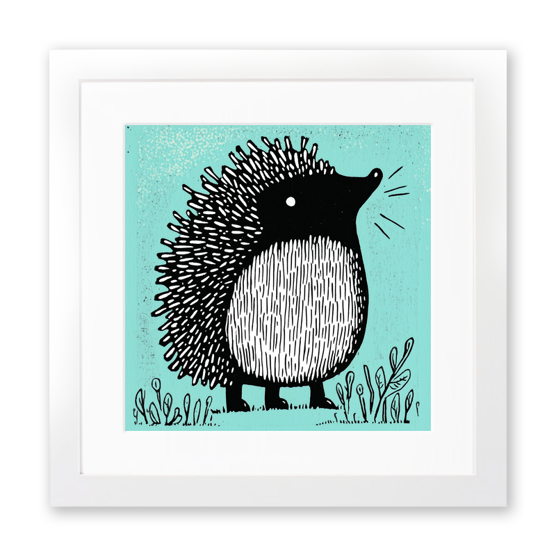 Cute Hedgehog Linoprint-Style Art (626-1)