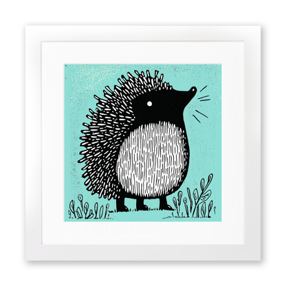 Cute Hedgehog Linoprint-Style Art (626-1)