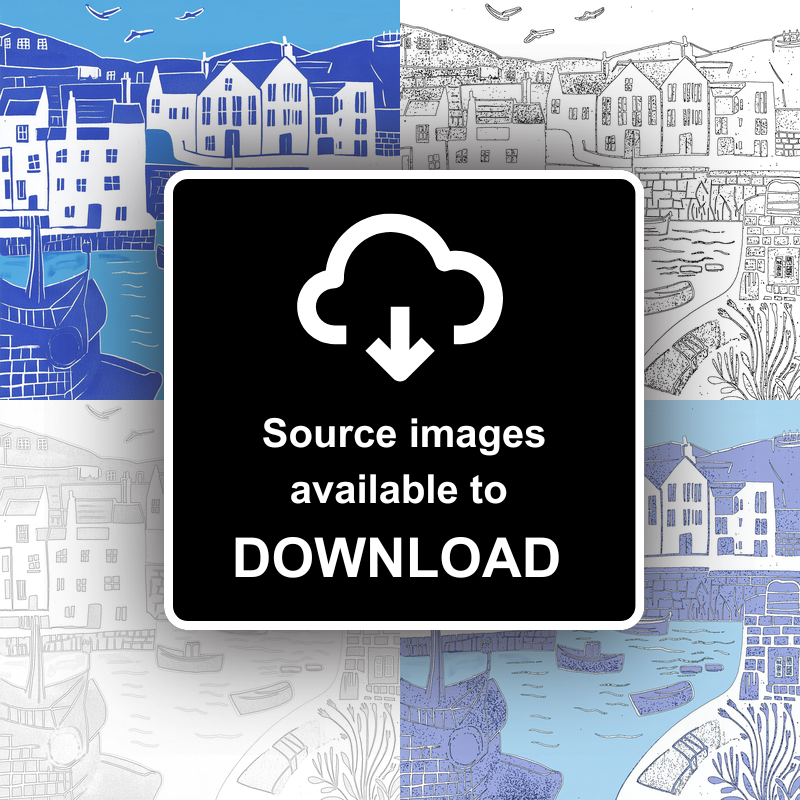 Mevagissey Harbour Linoprint-Style Art (890-1)