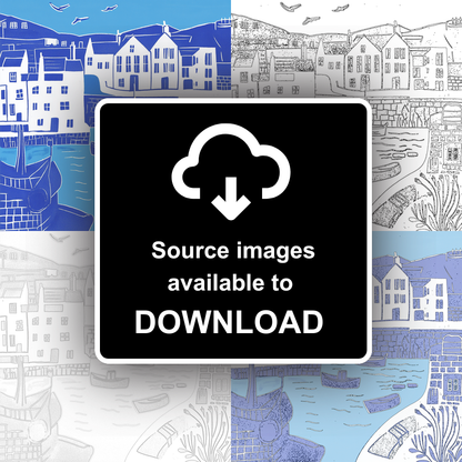 Mevagissey Harbour Linoprint-Style Art (890-1)