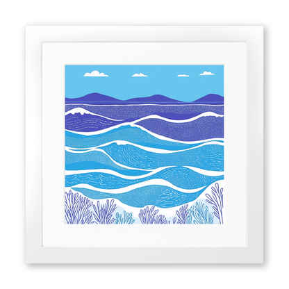 Minimalist waves Linoprint-Style Art (987-1)