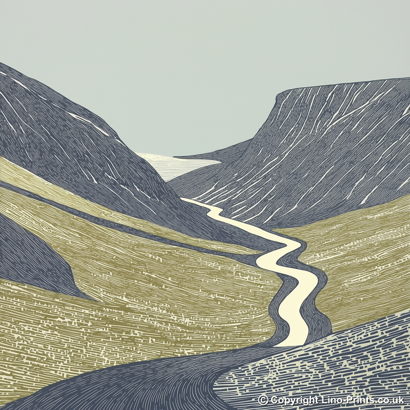 Honister Pass road winding Linoprint-Style Art (2458-3)