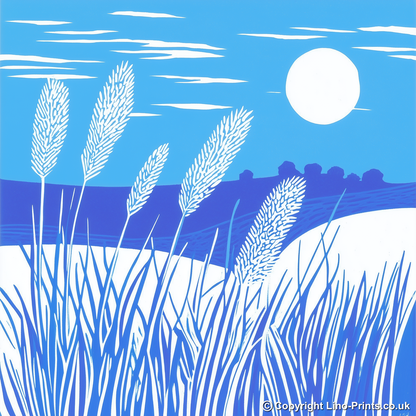 Frosted grass in a Fen sunrise Linoprint-Style Art (1791-1)