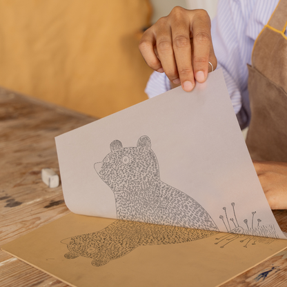 Cute Bear Cub Linoprint-Style Art (208-2)