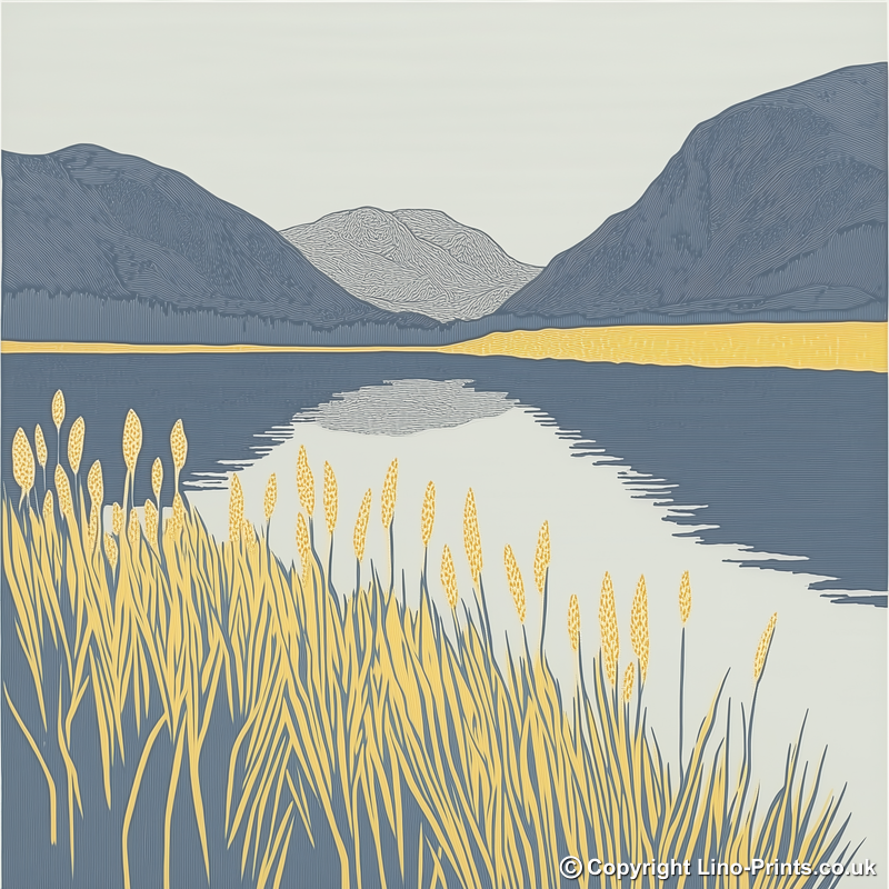 Calm morning on Buttermere Linoprint-Style Art (2379-2)