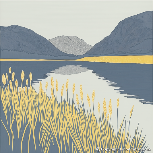 Calm morning on Buttermere Linoprint-Style Art (2379-2)