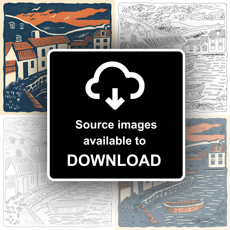 Dunbar Harbour, East Lothian Linoprint-Style Art (133-1)